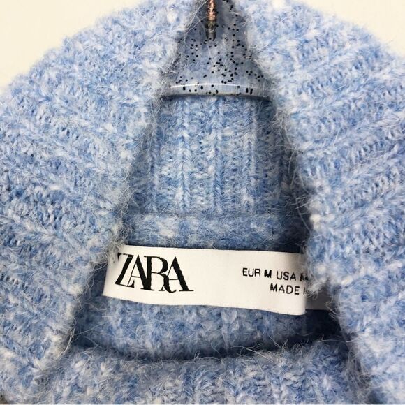 ZARA | Baby Blue Mock Neck Cropped Ribbed Sweater Women’s Size Medium - Picture 6 of 7